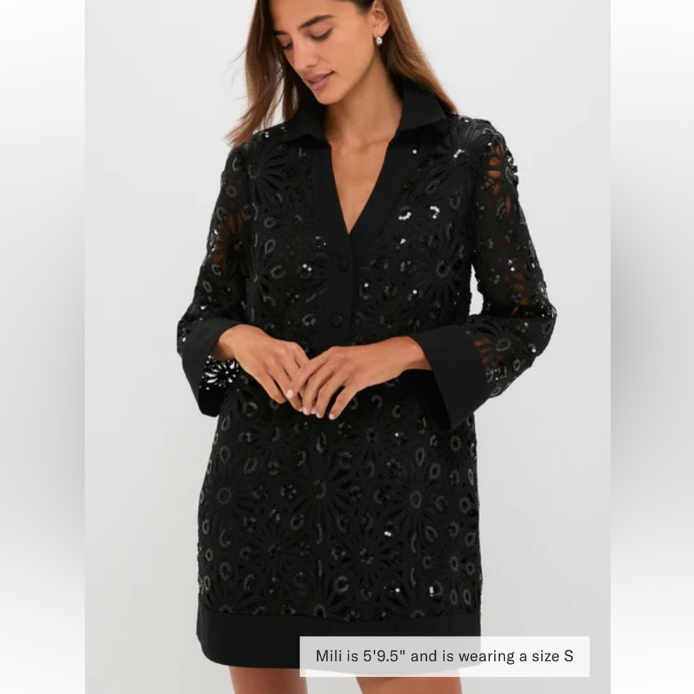 TUCKERNUCK Black Crochet Sparkle Collier Dress